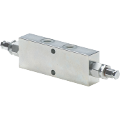 Componenti _ Componenti Idrauliche _ Elementi di controllo _ Valvole idrauliche _ Valvole overcenter _ Valvola di ritegno pilotata doppia in blocco ( in T)con racc. DIN 2353