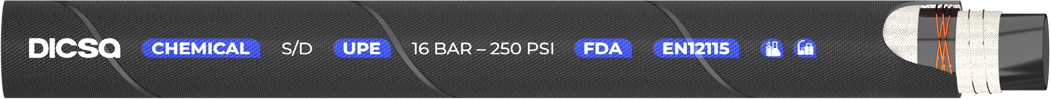 Connectique _ Flexibles industriels _ Tuyaux industriels _ Tuyaux industriels DICSA _ Tuyaux de produits chimiques - Aspiration UHMW PE 16 BAR EN 12115 (producto)